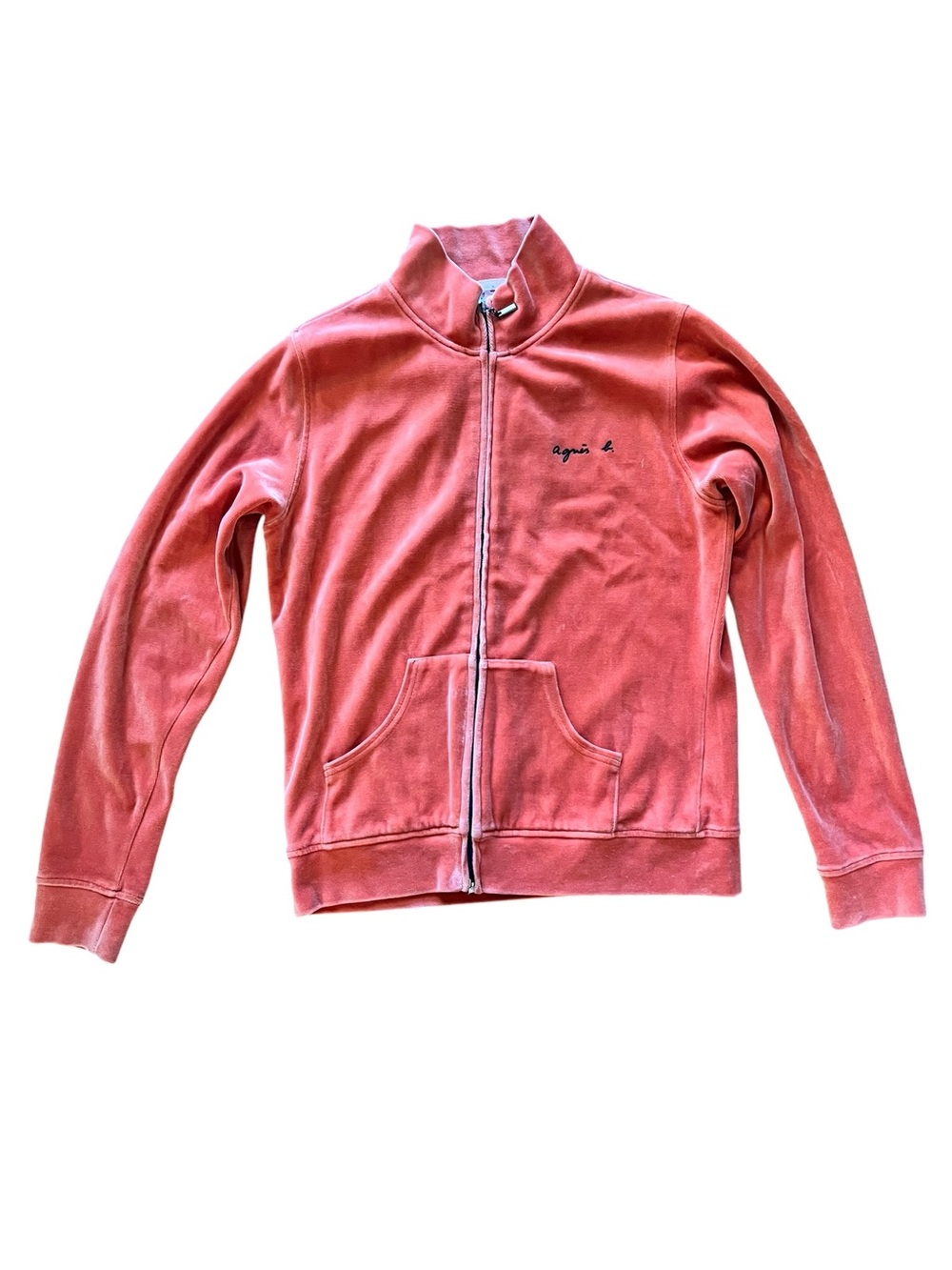 Agnes B. Coral Zip-Front Velvet Jacket
